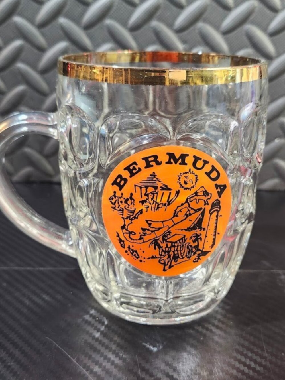 Vintage Ravenhead Glass Gold Trim Bermuda Souvenirโ Half Pint Stein Mug